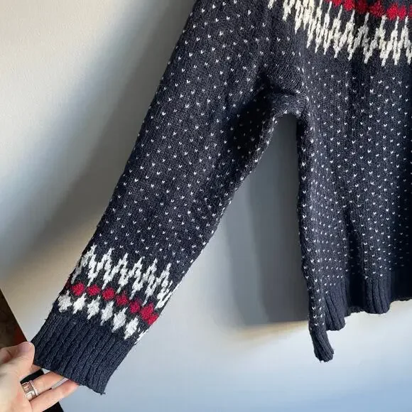 Eddie Bauer Navy Blue Wool Blend Fair Isle Mock Neck Sweater Size Extra Large XL - Picture 6 of 6